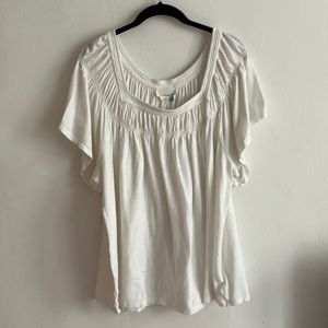 Anthropologie | White Square Neck Cap Sleeve Flowy Tee